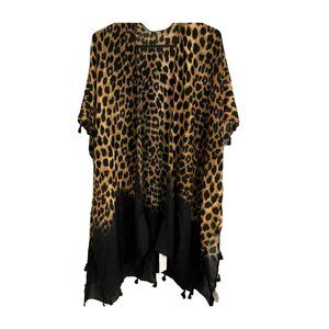 Papparazi Fringed leopard-print poncho cover up New w tag